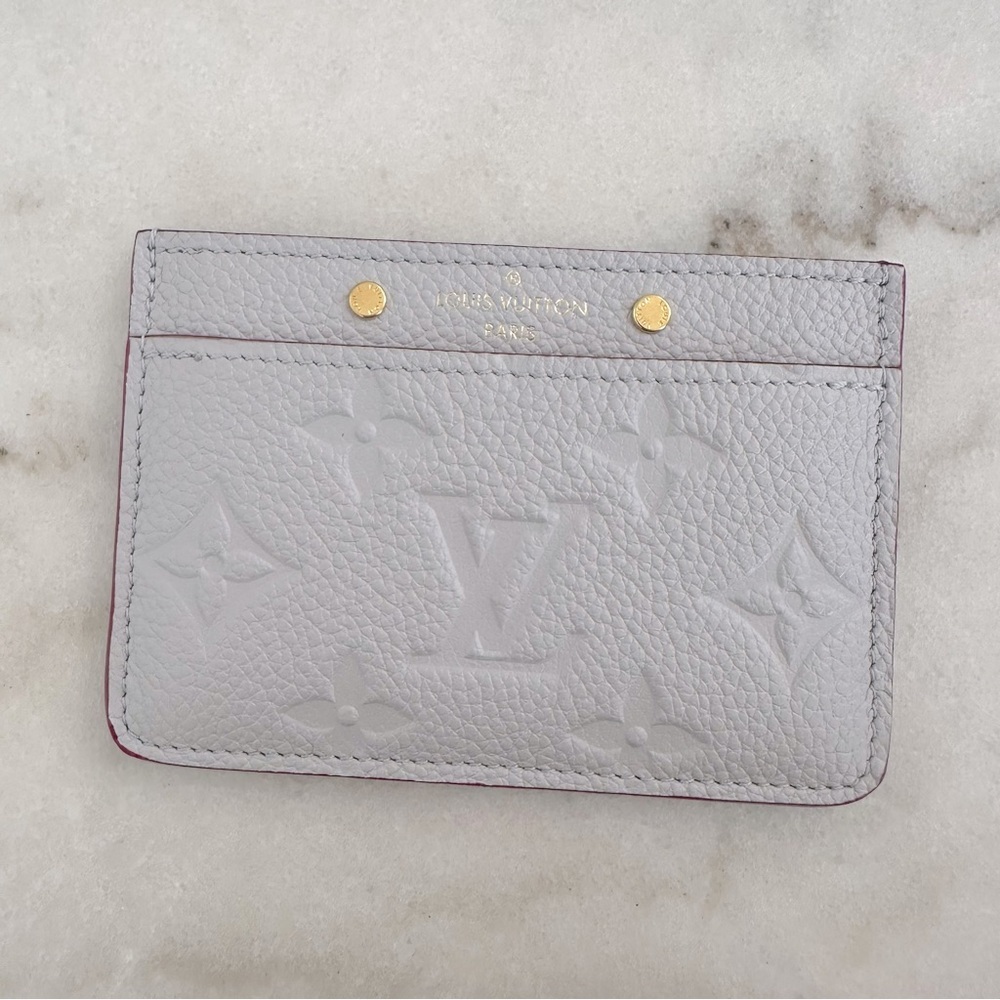 Louis Vuitton Light Gray Embossed Monogram Card Holder with Red Edge - Picture 2 of 7